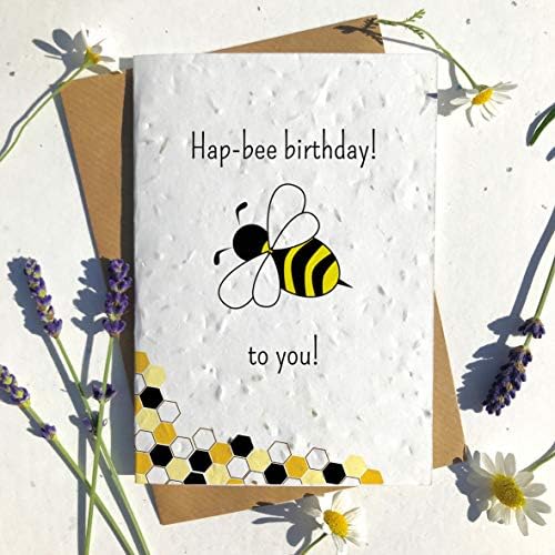 Eco-Friendly Biodegradable Seed Paper plantable Birthday Card Traditional HAP-BEE Birthday Cute Beehive (Single Card)