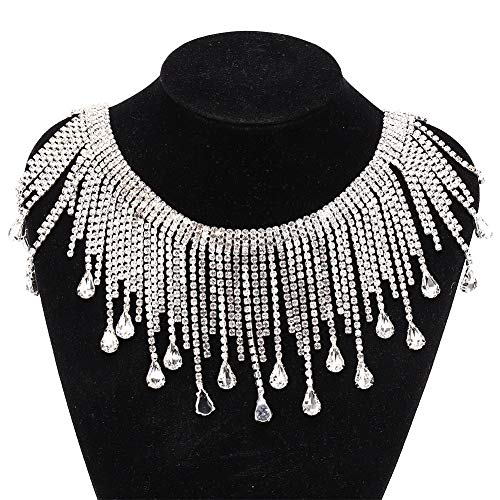 Strass aparando roupas apliques Strass de strass, corrente de borla de costura(8.5cm wide silver tas