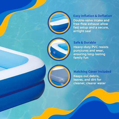 Image of Inflatable 103-in x 69-in x 22-in Deep Rectangular Family Pool with Cover