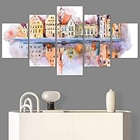 SIGNWIN 5 Panel Canvas Wall Art Modern Art Cityscape Contemporary Expressive Multicolor Photography Places for Home Decorations Ready to Hang - 60