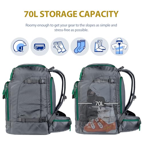 image for Unigear Ski Boot Bag, 70L Ski Boot Travel Backpack for Ski Helmet, Gog