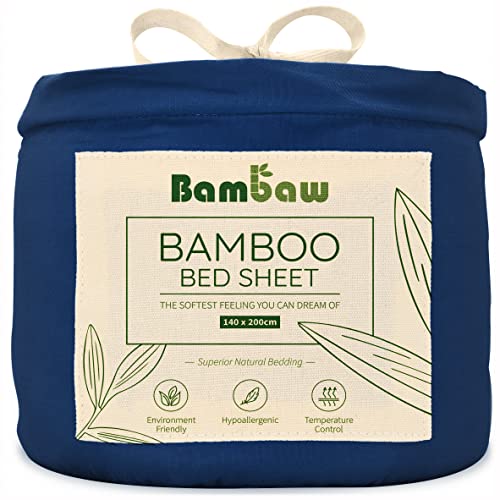 Sábana Bajera de Bambú | Azul Marino - 140x200 cm | Suave y Lujosa | Fitted Sheet | Tejido de Microfibra Bambu | Bed Sheets | Sostenible | Sábana Hipoalergénica | Transpirable | Bambaw