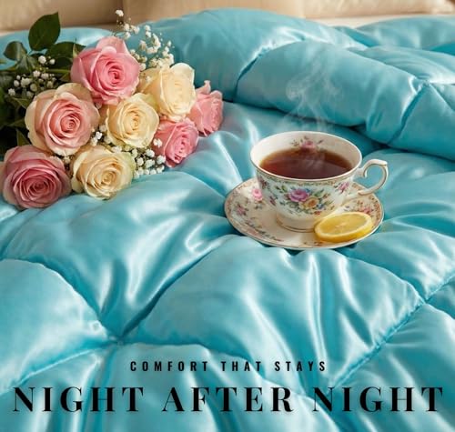Image of SANMARINO Satin Comforter Double Bed 88x96 Inches | 300 TC Ultra Soft Silky Satin Comforter | Luxury Bedding for Bedroom, Couples, Wedding & Home Decor (Aqua Blue)