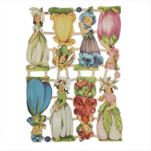 Glanzbilder Set mit Mädchen und Blumenmotiven 4 Papierbögen