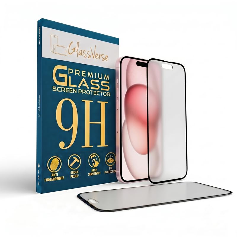 Image of GlassVerse 9H Tempered Glass For Apple Iphone 15 (PACK OF 1) with Free Installation Kit. Full screen Coverage - 6.1 inch