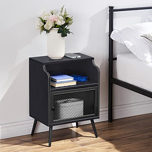 Vecelo Nightstand With Storage Cabinet, End Side Table With Drawer,Night Stand For Home, Bedroom Living Room, Easy Assembly, Set Of 1, Black #TOP4
