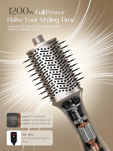 Image of PRITECH One-Step Volumizer Blow Out Brush Dryer,1200W Ionic Daily Styling | 4-in-1 Ionic Hot Air Styler,Fast Drying,Ceramic Anti-Frizz Professional Blowout Brush for Women,All Hair Type,Champagne Gold