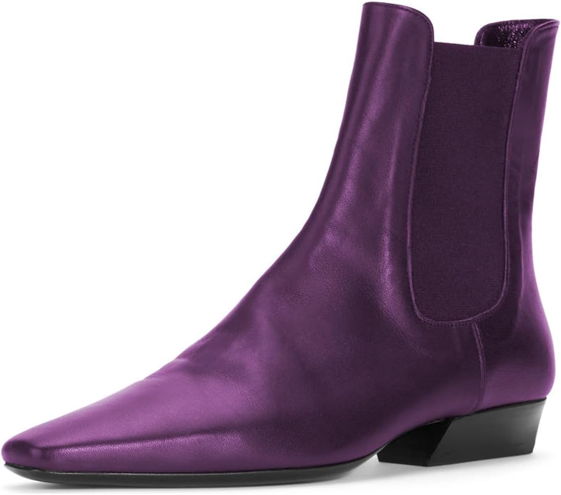 FSJ Women Chelsea Ankle Boots Square Toe Low Chunky Block Heel Short Boots Classic Elastic Office Dress Booties Size 4-16 US