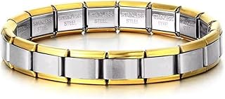 سوار ايطالي، تعليقة ايطالية، فضي × ذهبي، اساور للمبتدئين 18 وصلة ذاتية التخصيص من الستانلس ستيل المرن المتشابك، سوار تعليقة وصلات، مجوهرات هدية للرجال والنساء