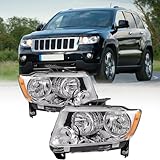 Headlights Assembly Compatible with 2011-2013 Jeep Grand Cherokee 2011-2017 Compass Halogen Headlamp Assembly Driver and Passenger Side (White)