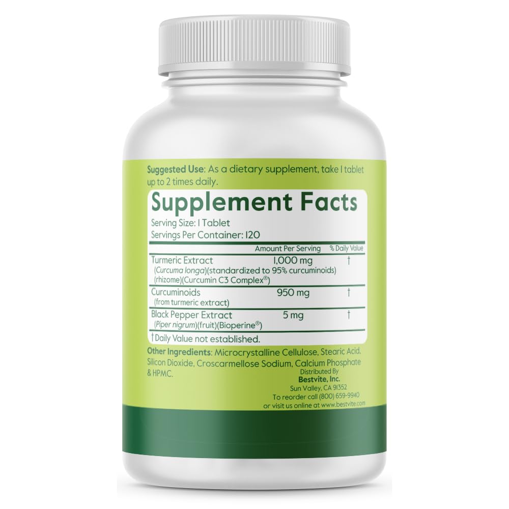 BESTVITE Curcumin 1000mg (Turmeric)(120 Tabs) w/Curcumin C3 Complex® — Amazon image 3