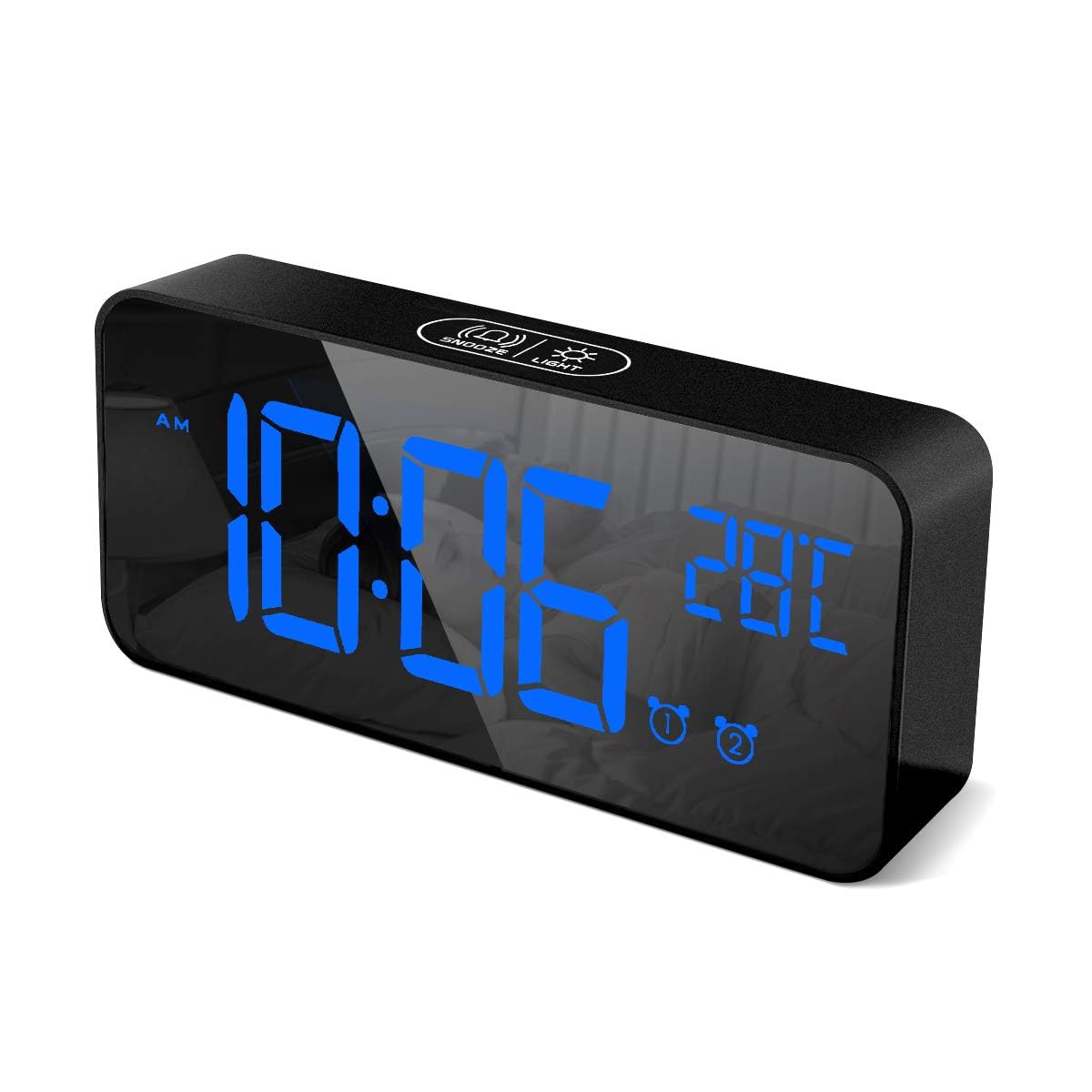 HOMVILLA Wecker Digital mit Große LED Temperaturanzeige, Digitaler Wecker mit Dual Alarm, Snooze, 4 Stufen Einstellbarer Helligkeitsdimmer und 10 Musik für Nachttisch Schlafzimmer