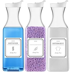 Laundry Detergent Dispenser,54oz Fabric Softener Dispenser,Plastic Liquid Laundry Detergent Container,Laundry Detergent Organizer for Laundry Room Organization with 4 Labels,3 Pack,White