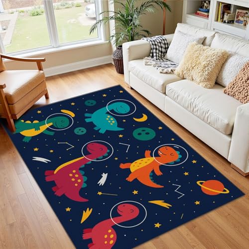 4x5 Boho Rug Rugs for Living Room Rugs for Entryway Seamless Pattern Cute Dinosaurs Space Dinosaur Cosmonaut Hand Drawn Bedroom Rug Door Mat Nursery Room Decor Rainbow Carpets