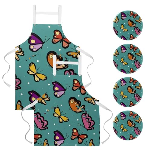Tablier de cuisine papillon coloré lot de 2 pour pâtisserie et bistro