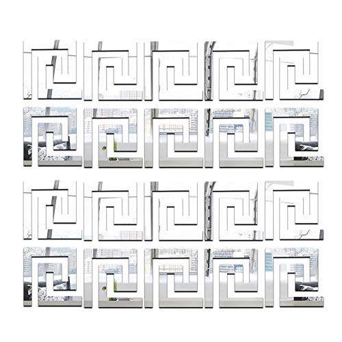 Bestine Spiegel Wandaufkleber 3D abnehmbare Selbstklebende Acrylfliesen Spiegel Abziehbilder Kunst DIY Dekor Home Office Wand Fuß Linie Tapete Grenzen Sockelleiste (Silber,20) Cover