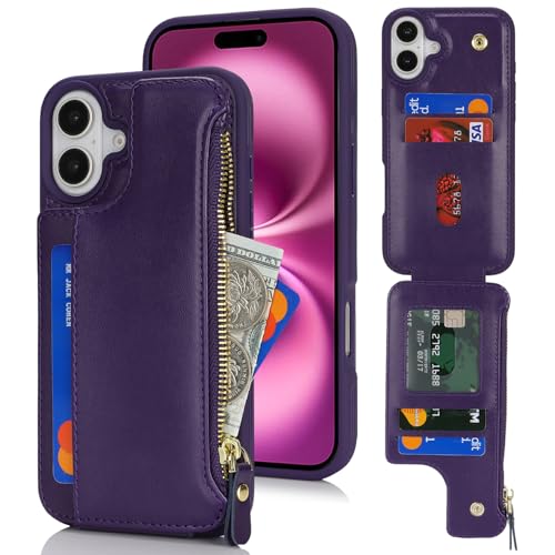 iPhone 16 Plus étui portefeuille Cavor antichoc violet avec porte-cartes femme