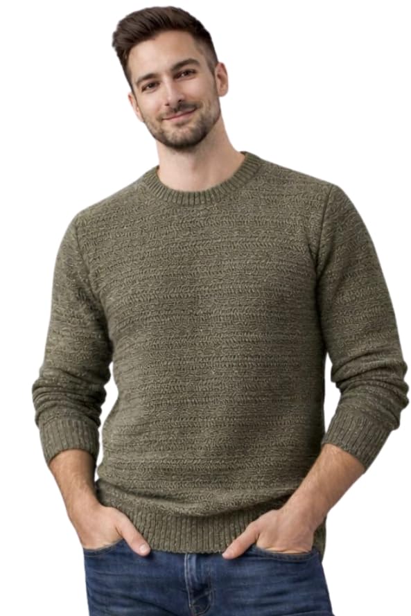 Stylish Men Solid Pattern Acrylic Pullover Sweater | Round Neck Full Sleeve Regular Fit Winter Casual Wear-image-1