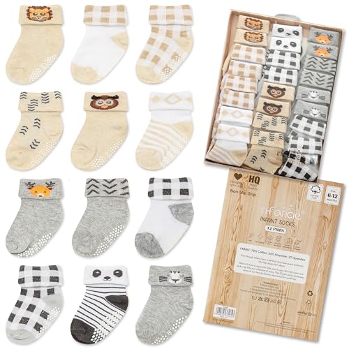 Image of infancie Baby Socks 12 Pairs - (6-12 Months) – Soft And Comfortable Newborn Socks Boys, Premium Cotton Sock For Boys, Gift For Little Ones