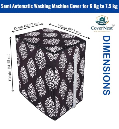 Image of Covernest Semi Automatic Washing Machine Cover, Dustproof, Compatible with 6 Kg - 7.5 Kg Washing Machines (WMC-BROWN DAMAS SEMI)