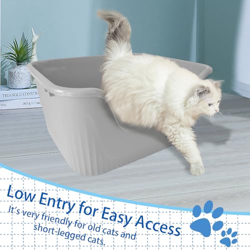 Arenero grande abierto para gatos 17.5x15x8.9 pulg gris miniatura 3