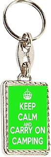 Keep Calm and Carry on Camping - Silver plated metal - Double Sided Keyring