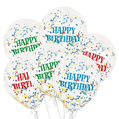12" Assorted Happy Birthday Confetti Balloons, 6Ct #TOP2