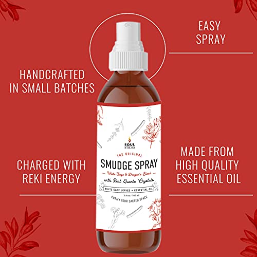 Soul Sticks Smudge Spray For Cleansing Negative Energy And Purifying Home | Made With White Sage And Quartz Crystals | 3.5 Oz. Bottle (White Sage & Dragon's Blood) #TOP5