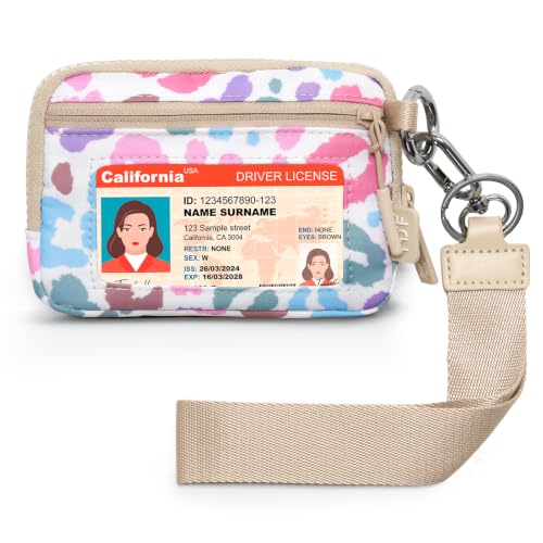Image of Small Wristlet Wallets for Women with Clear ID Window, Keychain Coin Purse | Organized Interior with 3 Card Slots, Inner Mesh Pouch, Lipstick Holder, Metal Key Ring and Detachable Wrist Strap