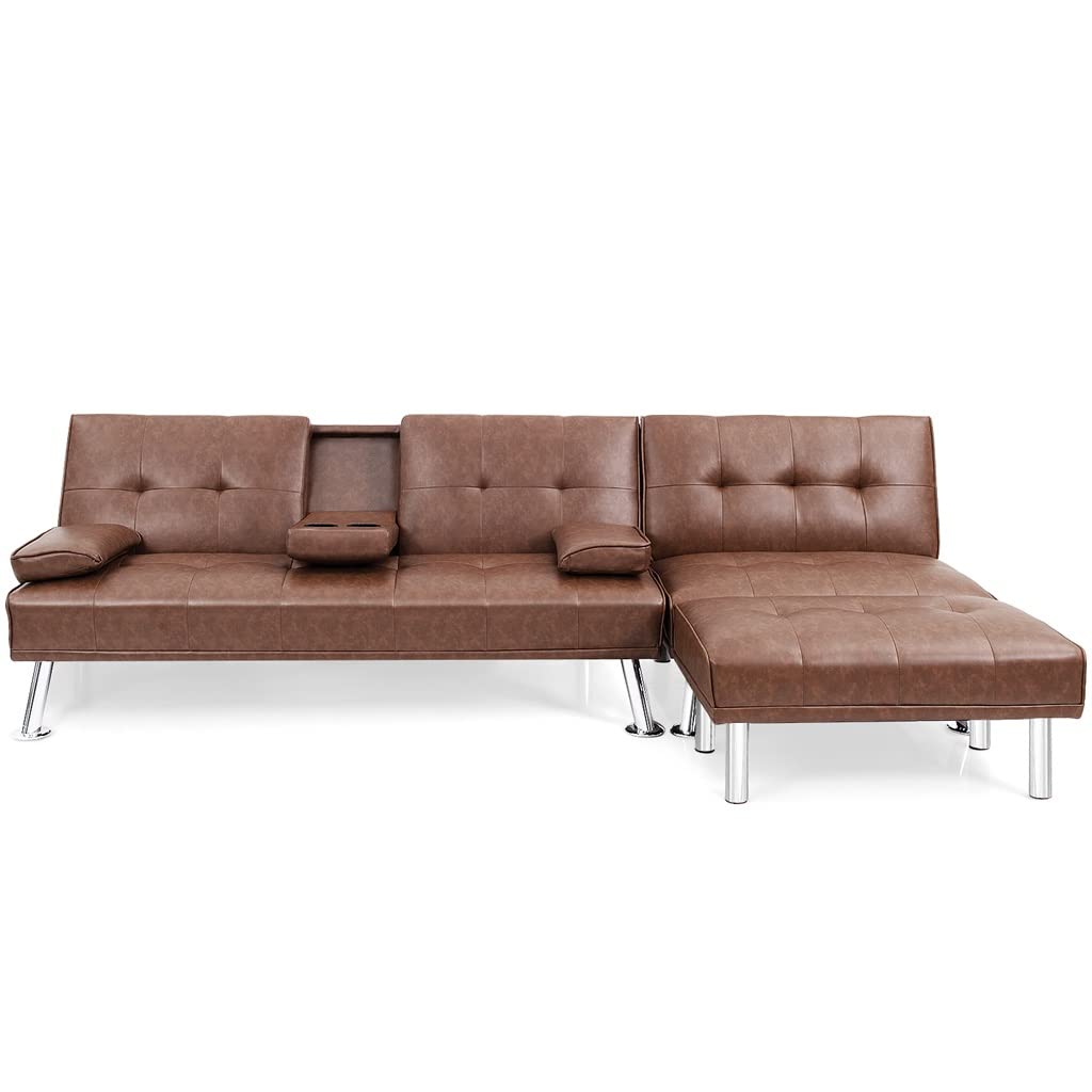 3-Piece Sectional Sofa Set Convertible Futon W Single Ottoman