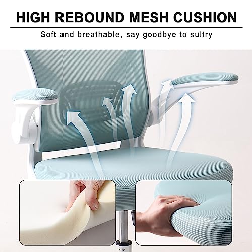 Sukida Office Chair With Headrest - Ergonomic Office Chair With Neck Support, Light Blue Mesh Computer Desks Chairs Wheels Back Support Back Pain Comfortable Flip Up Arms Comfy For Home Bedroom #TOP3