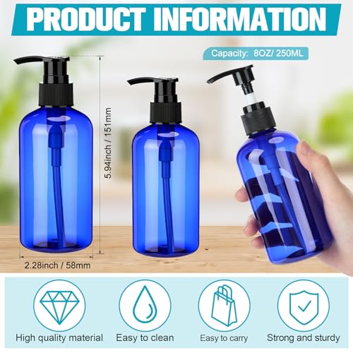 Image of CroBlissful 16 Pcs Empty Plastic Pump Bottles 8oz Refillable Lotion Pump Bottle Containers with Dispenser for Shampoo, Conditioner, Face Cream, Massage Oil, Liquid Soap (Blue)