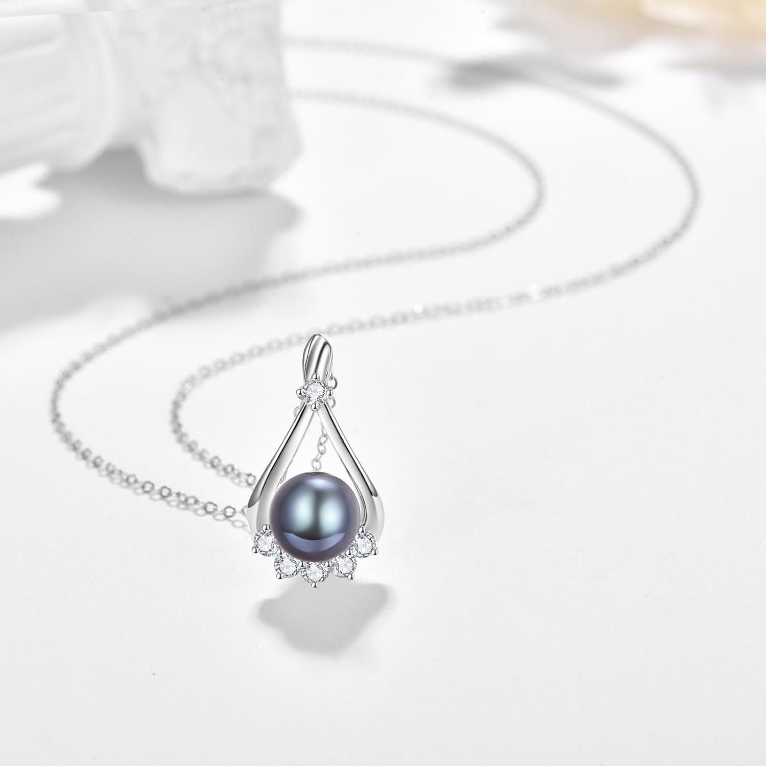 AENEAS Valentines Day Gifts for Women Her Tahitian Black Pearl Necklace Sterling Silver Cubic Zirconia Cultured Freshwater Pearl Necklaces for Women Wife - Image 3