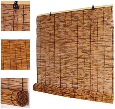 Outdoor Reed Roller Blinds - Retro Bamboo Roll Up with Roman Roller Style - Porch Blackout Roller Blinds - Reed Roller Blind Privacy Protection - Easy Installation,33x72in（WxH