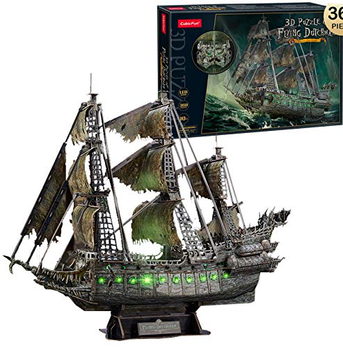 Preisvergleich Produktbild HLFGJE 3D Puzzle Piratenschiff Segelschiff Modellbausatz,Pirates of The Caribbean Toy,Geisterschiff Modell, Modell für Fliegender Holländer Piratenschiff, Ghost Green LED,69CM,360PCS