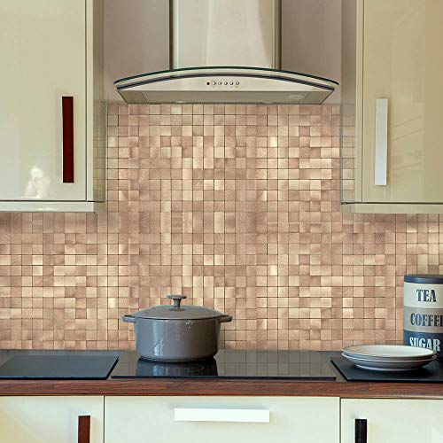 Decopus Metal Mosaic Tile Peel And Stick (Square Copper Mosaic Tile 5Pc Pack) For Kitchen Backsplash, Bathroom Wall Accents, Table Tops Coverings In Gold Bronze Smart Speed Tile Removable #TOP4