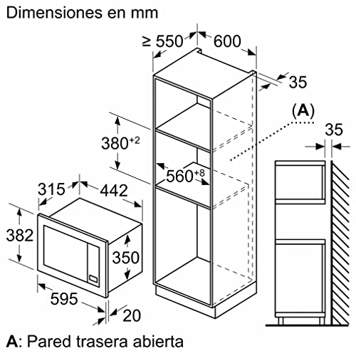 Balay-3CG6112X3-Microondas-mecanico-Encastrable-con-marco-38-cm-20-l-5-F-Aqualisis-Ap-lateral-izquierda-Plato-giratorio-27-cm-Mandos-fijos-Sin-grill-Negromarco-inox