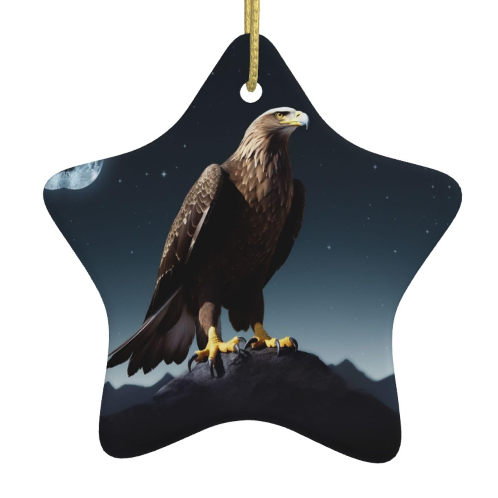 Ceramic Christmas Tree Hanging Ornaments with Gold Ropes Christmas Tree Decorations Star Ceramic Eagle Under The Stars Pendant Keepsake Decorations for Holiday Xmas Gift Ideas