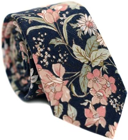 JESLANG Men's Cotton Printed Floral Tie 2.56" Skinny Narrow Necktie Various Designs