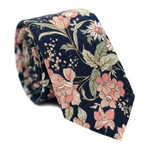 Image of JESLANG Men's Cotton Printed Floral Tie 2.56 inch Skinny Narrow Necktie Various Designs