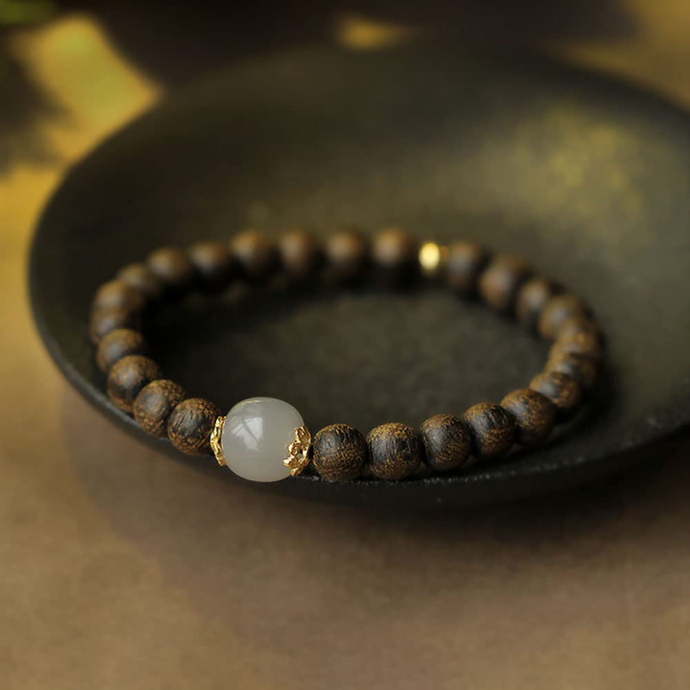 Pulsera de Cuentas de Madera de agar Natural Unisex Cuentas de sándalo Oración Rosario Budista Mala Pulseras