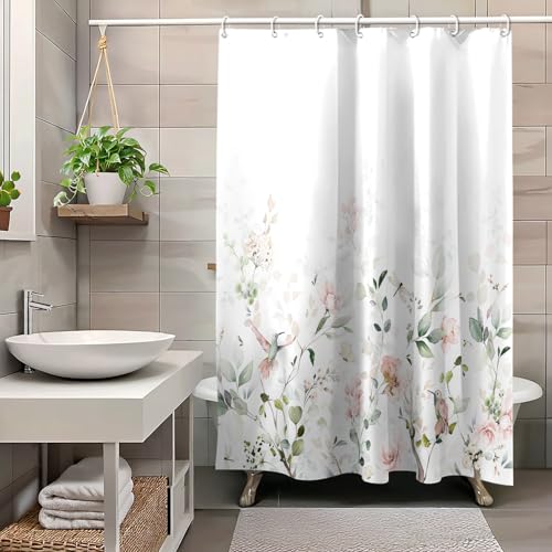 Rideau de douche imperméable fleurs et oiseaux en tissu 150x190 cm - 4