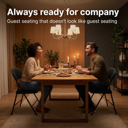 Image of Folding Chair - Padded Metal Chair with Padded Seat, Folding Steel Frame - Indoor Outdoor Guest Seat (Black)