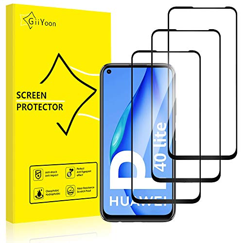 GiiYoon-3 Piezas Protector de Pantalla para Huawei P40 Lite Cristal Templado,[Sin Burbujas] [Cobertura Completa] [9H Dureza] Vidrio Templado HD Protector Pantalla para Huawei P40 Lite