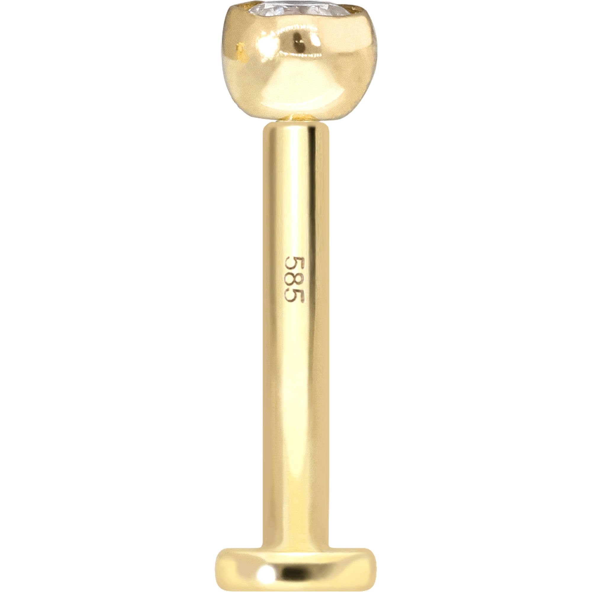 PIERCINGLINE Piercing Stecker 14 Gold Labret mit Innengewinde MOISSANIT 585er Gold - Roségoldfarben, Goldfarben, Silberfarben