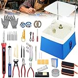 34pieceStained Glass kit, Stained Glass Grinder,with Automatic Water Filling Function Glass Grinder for Stained Glass,5/8 GrindingDrill bit,Equip with Glass Cutting Kit Soldering Kit