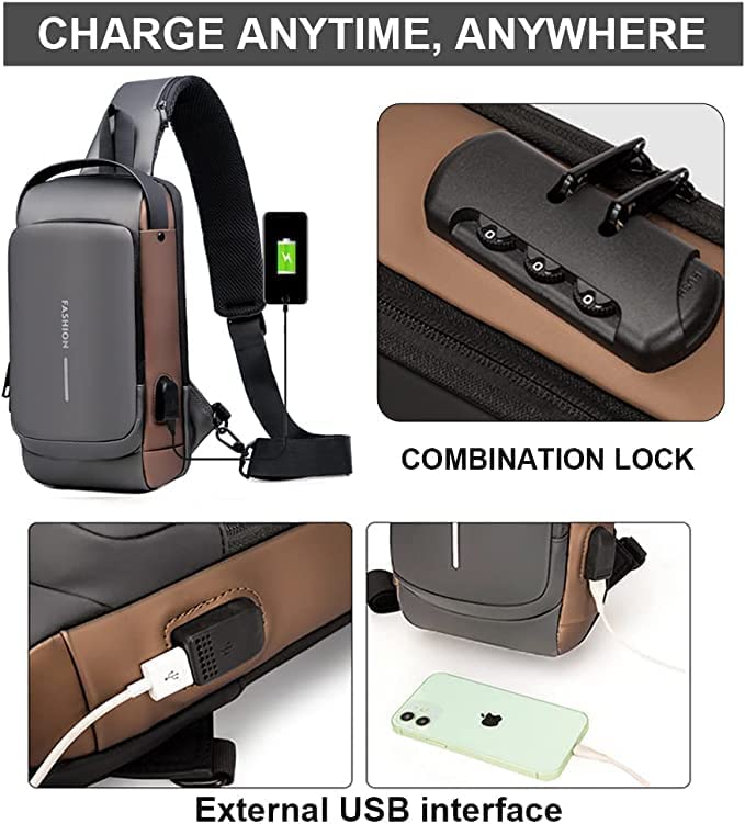 Image of Men's Sling Shoulder Backpack,Anti-theft Chest Bag Waterproof Shoulder Crossbody Bag, Lightweight One Strap Sling Bag with USB Charging Port for Hiking Cycling Travelling Outdoor