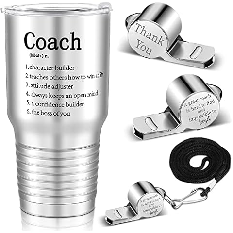 Newtay Baseball Coach Gifts, Stainless Steel Travel Mug with Lid, Coach Whistles with Lanyard, Coach Tumblers Soccer Volleyball Gifts for Men and Women Ideal Basketball Football Gifts Cover