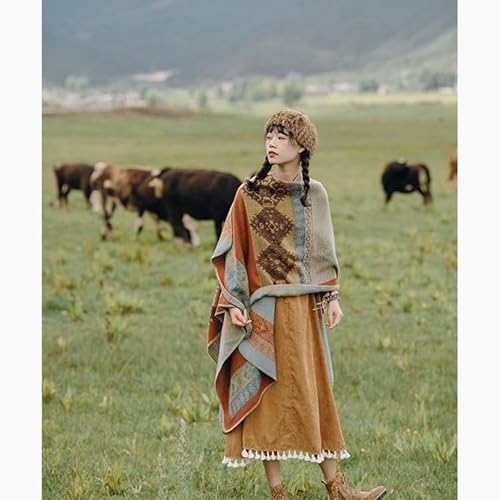 Azonee Women's Color Block Shawl Wrap, Plus Size Open Front Poncho Cape Long Winter Cardigan Sweater Coat