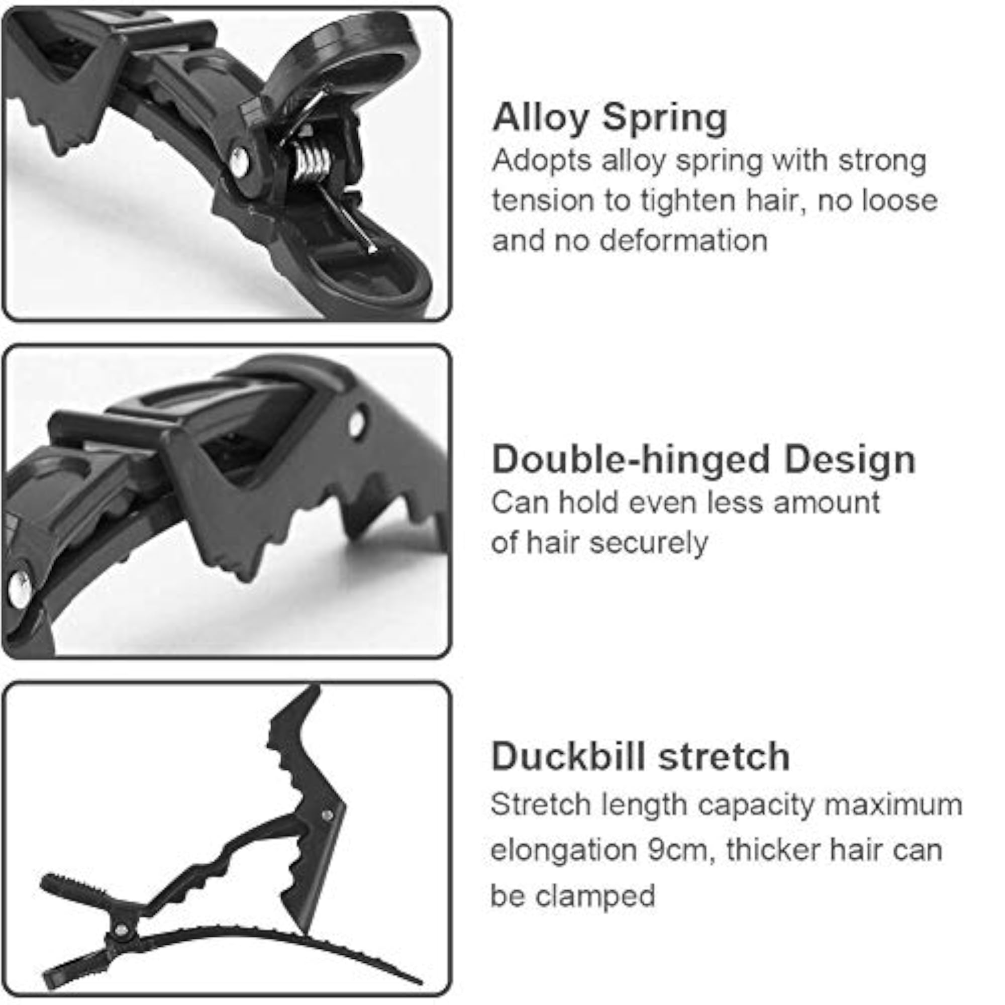 Professional Hair Styling Plastic Crocodile Clips, Sectioning